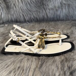 PRICE FIRM Zara Black, White and Gold Women's Sandals Size 36
